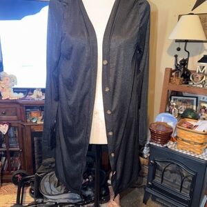 Black Long Button Front Cardigan